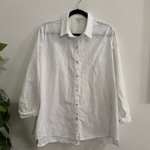 Eileen Fisher Washed Organic Cotton Poplin Classic Collar Shirt  Sz L